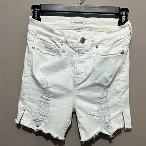 (3 for$24) Good American Cream Distressed Jean Shorts